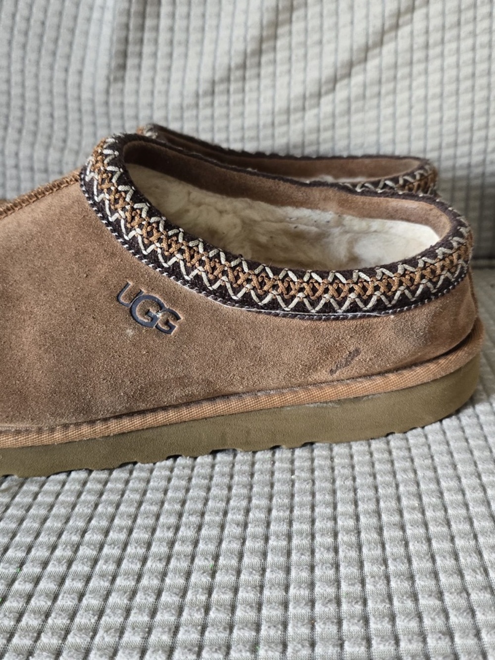 UGG Brown Suede Slip-On Shearling Lined Slippers - Picture 7 of 12